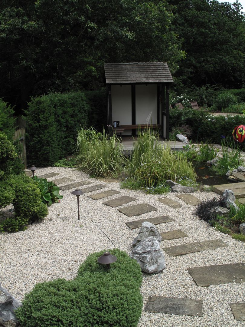 Country Family Garden With Oriental Water Garden, Cherry Mills Garden Design Cherry Mills Garden Design 아시아스타일 정원