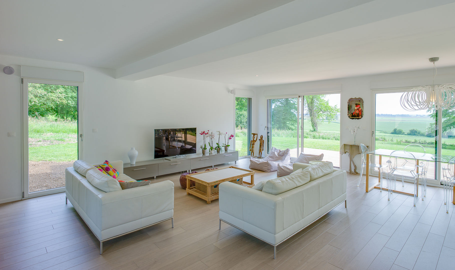 Construction d'une maison bois en Haute Normandie, ANTOINE LAINE ARCHITECTURES ANTOINE LAINE ARCHITECTURES Modern living room