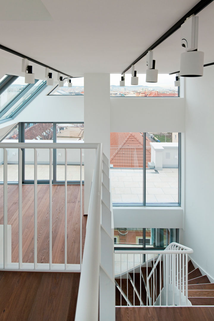 Penthouse K, t-hoch-n Architektur t-hoch-n Architektur Modern Corridor, Hallway and Staircase