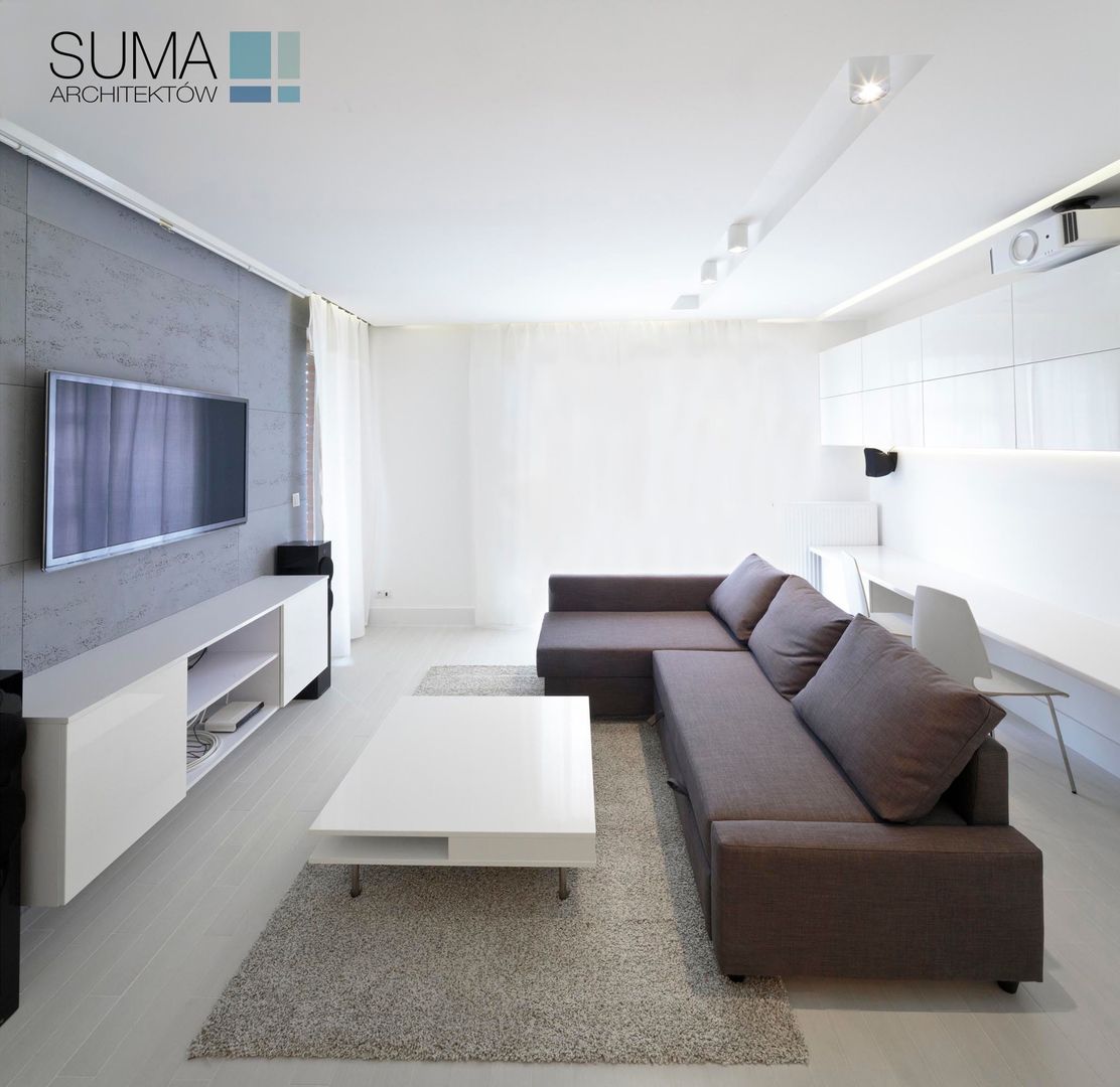 ​WHITE ONE SUMA Architektów Livings de estilo minimalista