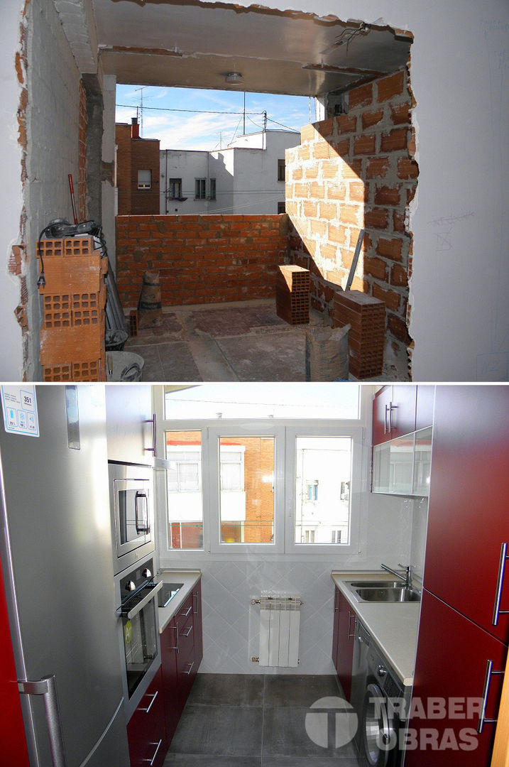 Reforma integral de vivienda por Traber Obras . Cocina antes y después. Traber Obras