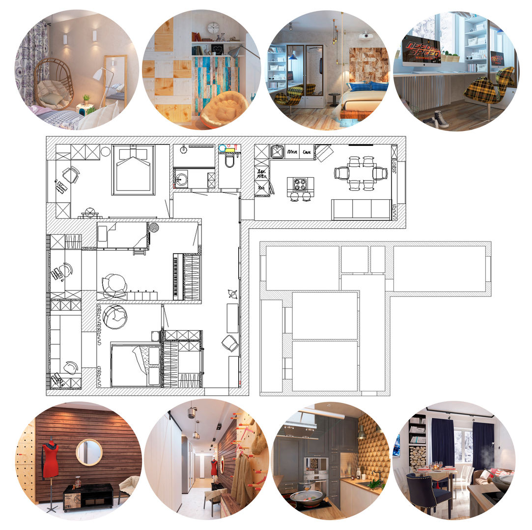 Проект трехкомнатной компактной квартиры, Katerina Butenko Katerina Butenko Eclectic style walls & floors