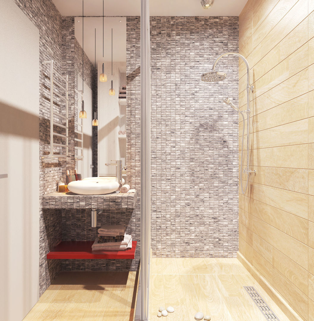 Проект трехкомнатной компактной квартиры, Katerina Butenko Katerina Butenko Ванная комната в эклектичном стиле