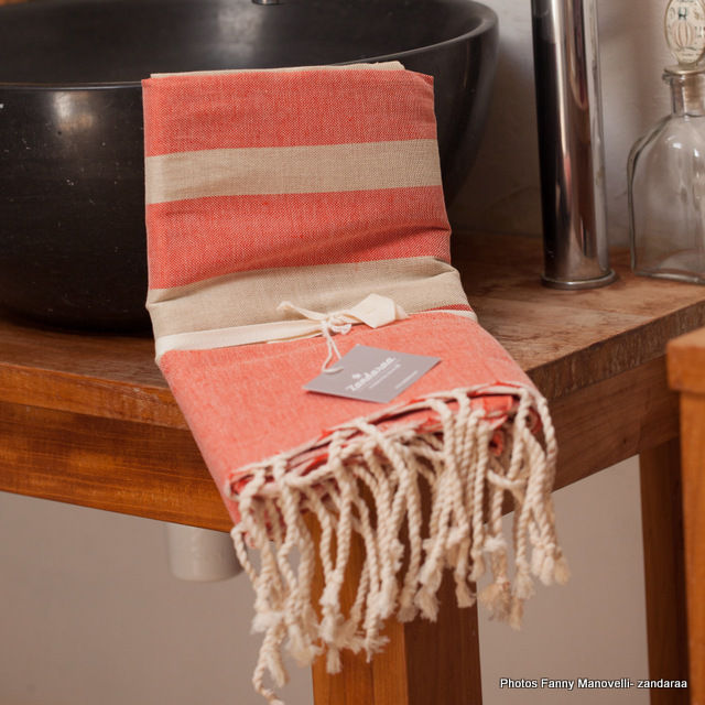 fouta lin & coton corail et sable homify Piscine moderne Piscine