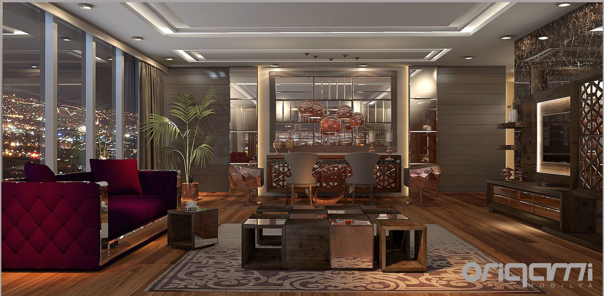 Ametist Residence Salon Tasarımı, Origami Mobilya Origami Mobilya Eclectic style living room