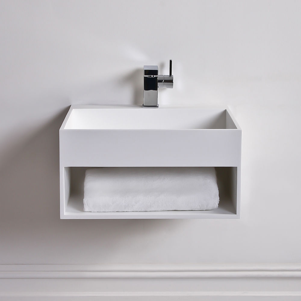 Lusso Stone Ethos Solid surface stone resin wall hung basin 500 Lusso Stone ミニマルスタイルの お風呂・バスルーム シンク