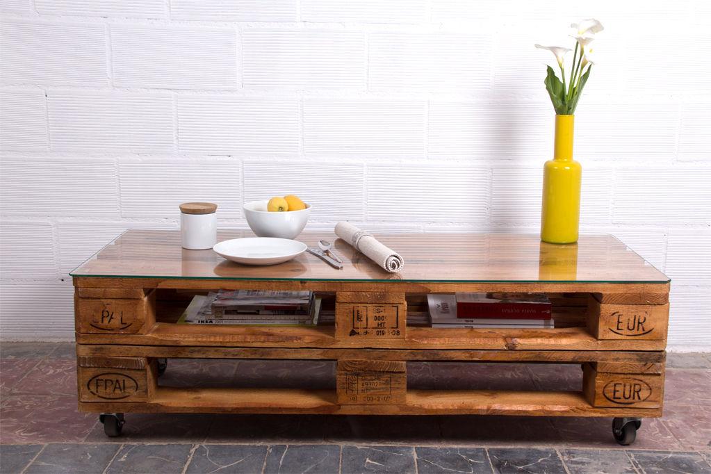 RUSELL mesa palets. 120x47cm, 2 alturas, ECOdECO Mobiliario ECOdECO Mobiliario Rumah Gaya Rustic Homewares