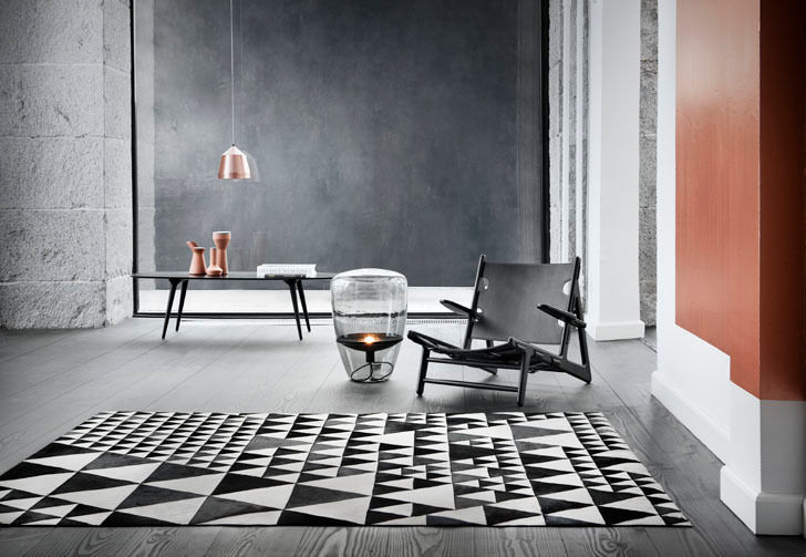 WovenGround Pyramid hand made leather rug - white-black WovenGround Boden Teppiche und Läufer