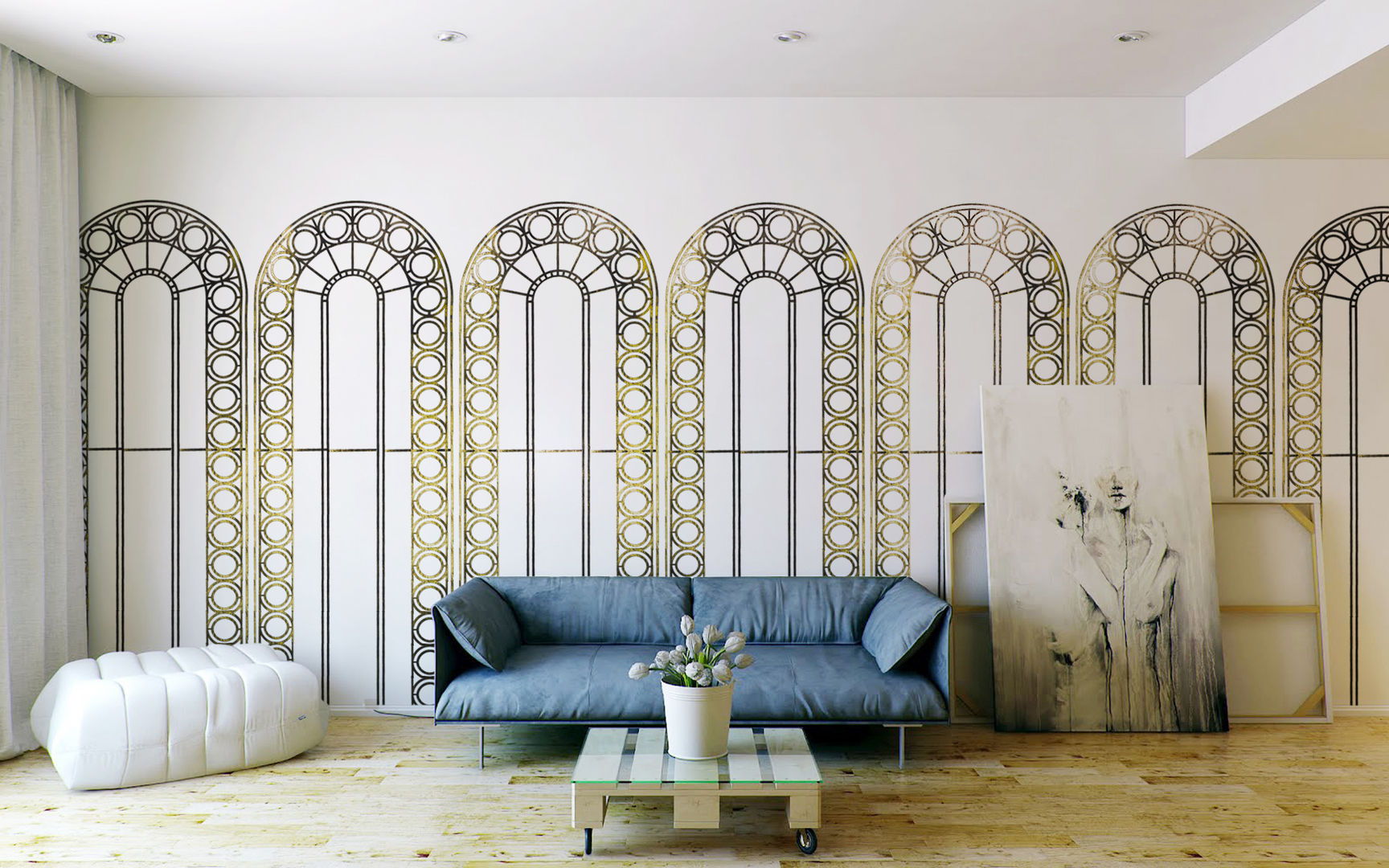 Palladian Metallic Wallpaper by CUSTHOM CUSTHOM Tường & sàn phong cách hiện đại Wallpaper