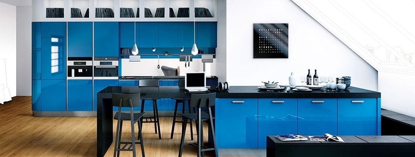 Rino Blue Gloss Modern Kitchen, Belvoir Interiors Ltd Belvoir Interiors Ltd Кухня в стиле модерн