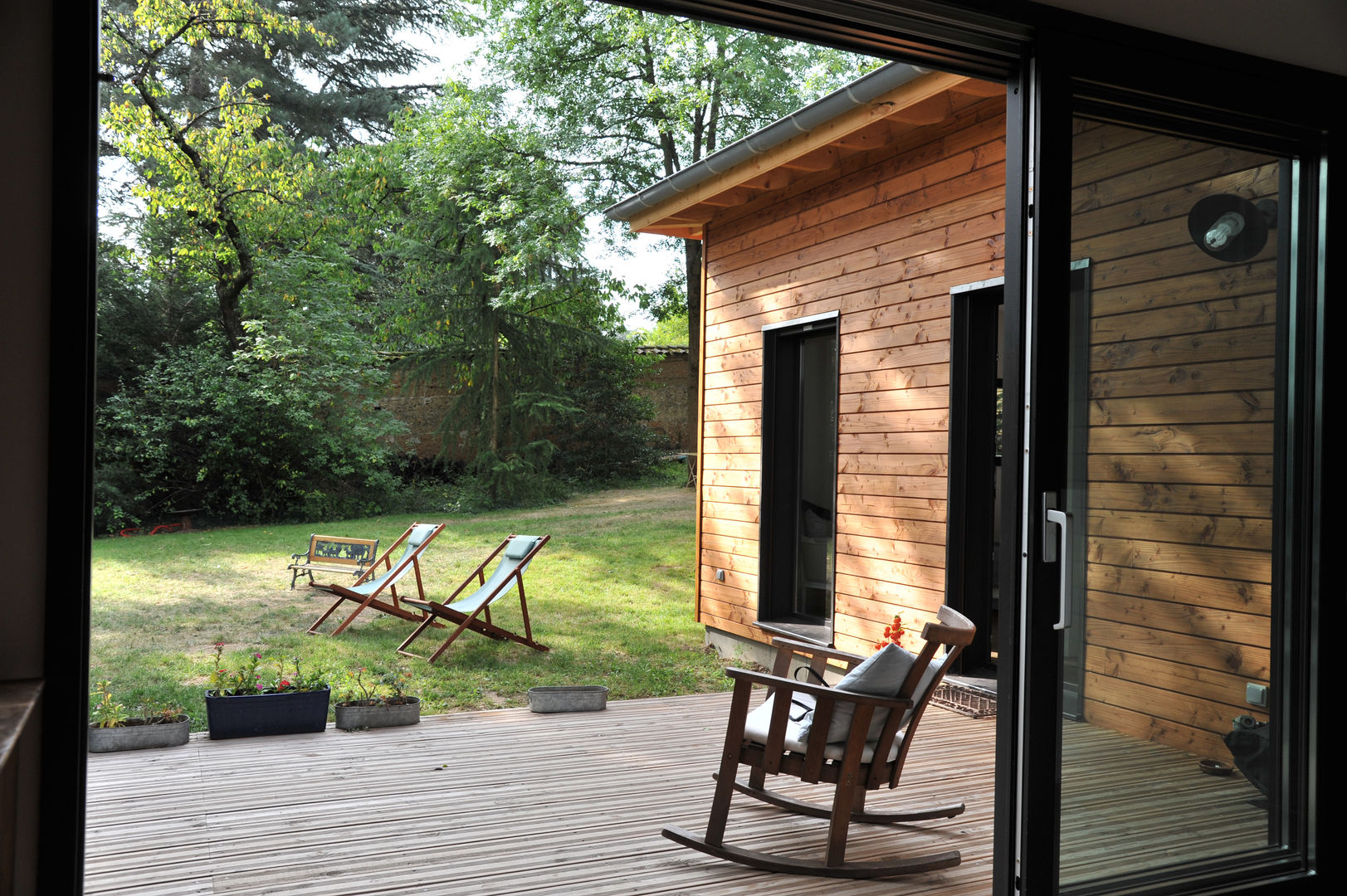 Maison Ossature bois à Oullins, Empreinte Constructions bois Empreinte Constructions bois Modern balcony, veranda & terrace