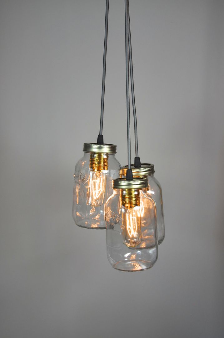 3 Jam Jar Pendant Light Little Mill House Industrial style dining room upcycled,recycled,vintage,reclaimed,industrial,jam jar,chandelier,pendant,light,lighting,kitchen lighting,dining room lighting,Lighting