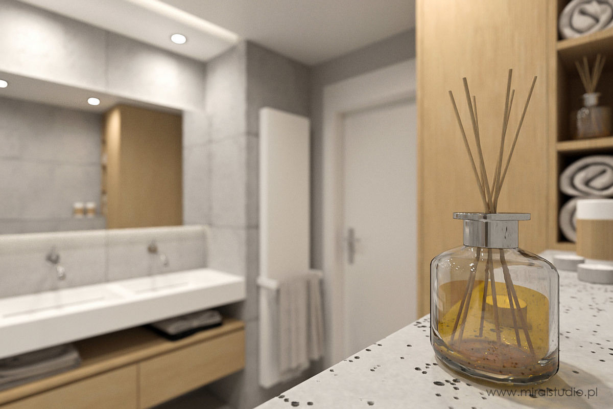 łazienka - Kraków, Nadwiślańska - wizualizacja, MIRAI STUDIO MIRAI STUDIO Minimalist bathroom