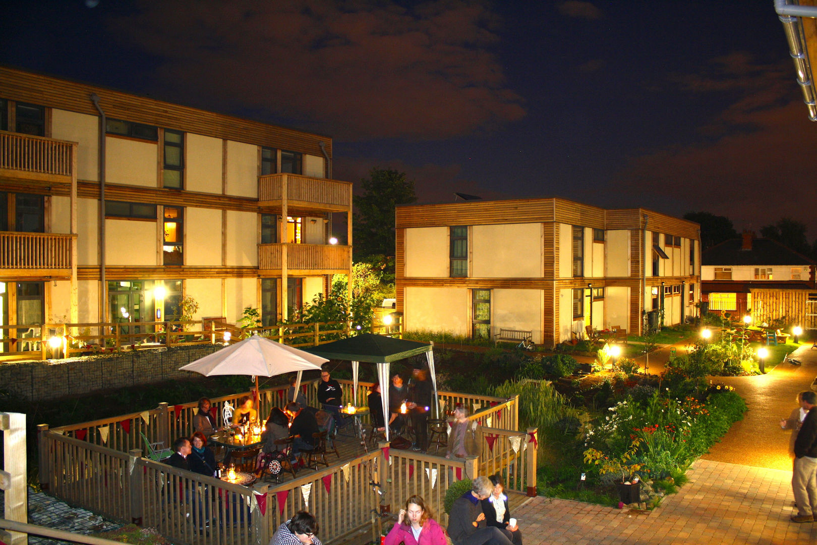 LILAC Co-Housing, Night time ModCell Modern houses