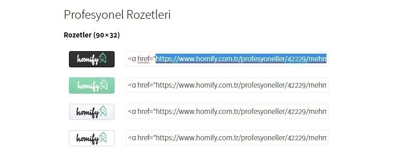 Rozet linkini değiştirme homify Yardım