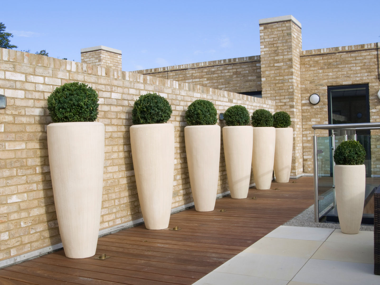 Buxus Containers Paul Dracott Garden Design Minimalistischer Balkon, Veranda & Terrasse