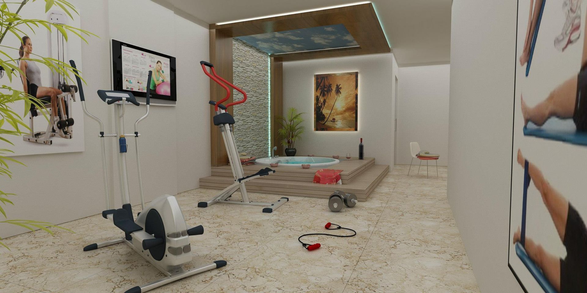 VİLLA N'MODA (DENİZLİ), CANSEL BOZKURT interior architect CANSEL BOZKURT interior architect Gimnasios domésticos mediterráneos