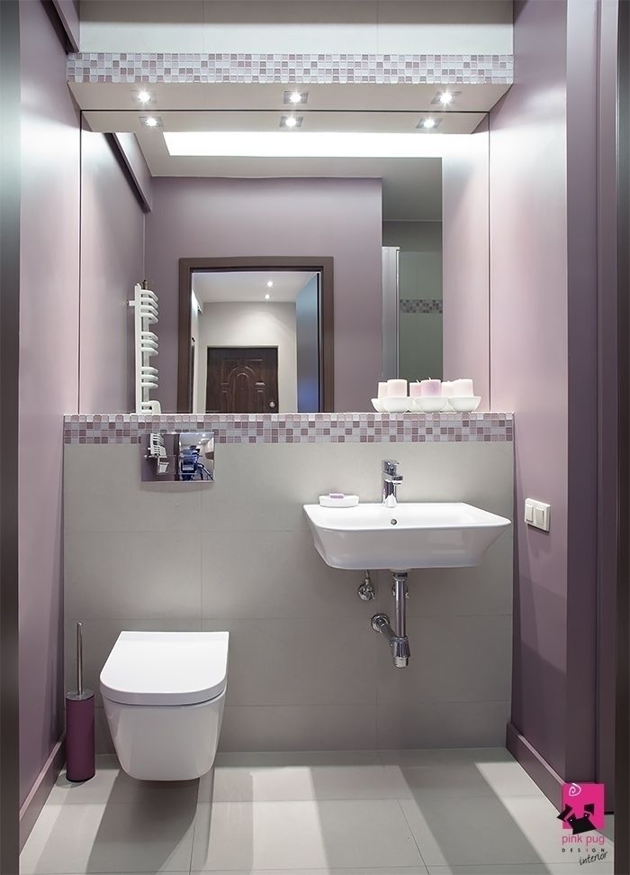 Mieszkanie w Łodzi - 48m2, Pink Pug Design Interior Pink Pug Design Interior Modern style bathrooms