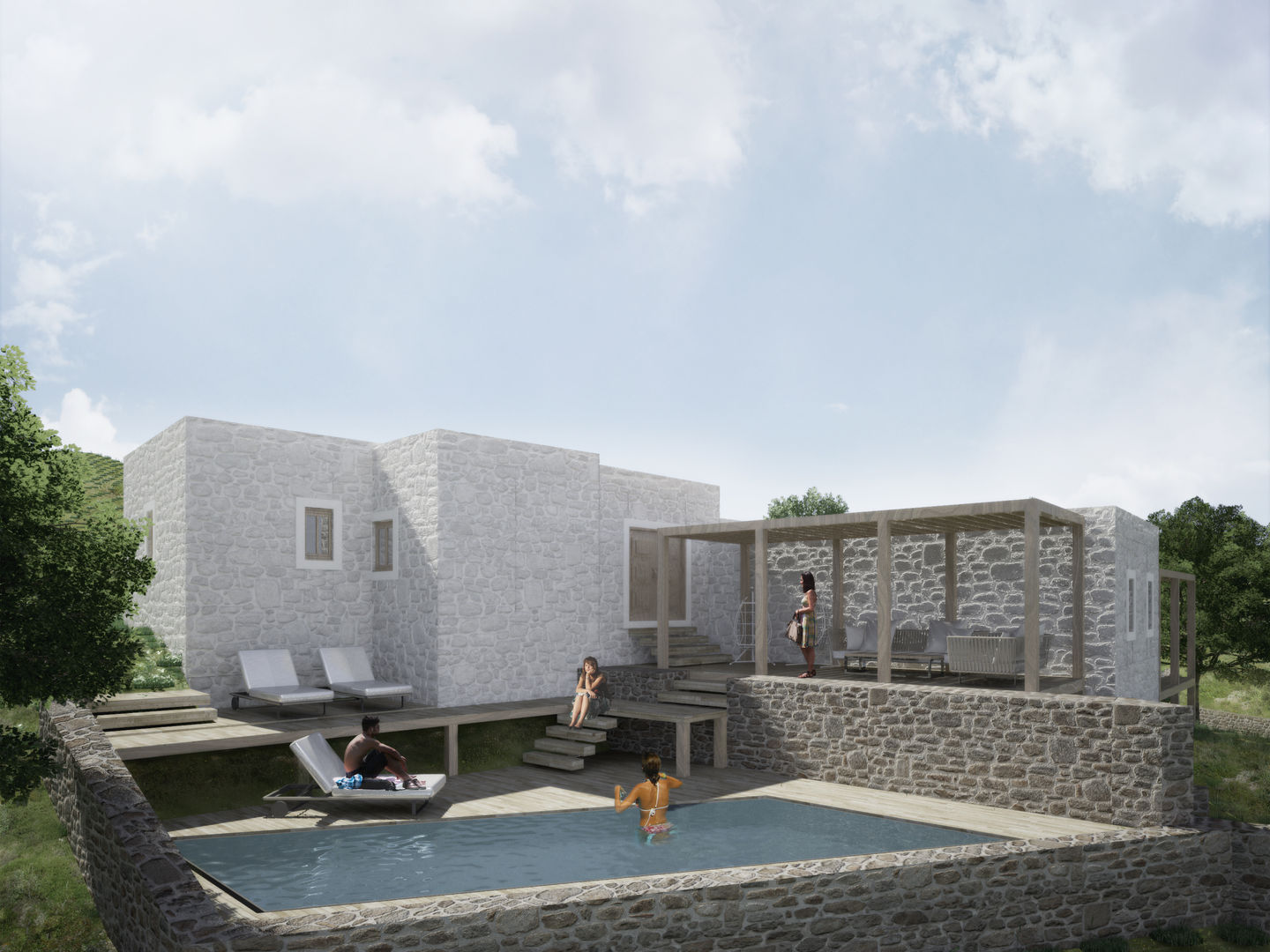 Restorated House 3 - Back View Atelye 70 Planners & Architects Akdeniz Balkon, Veranda & Teras