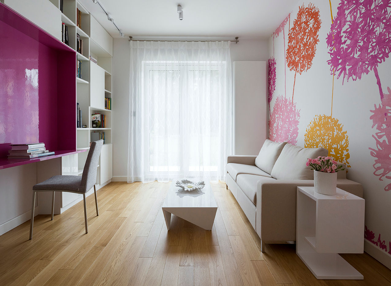 Kolorowy minimalizm, Pracownia Projektowa Poco Design Pracownia Projektowa Poco Design Minimalistyczne domowe biuro i gabinet