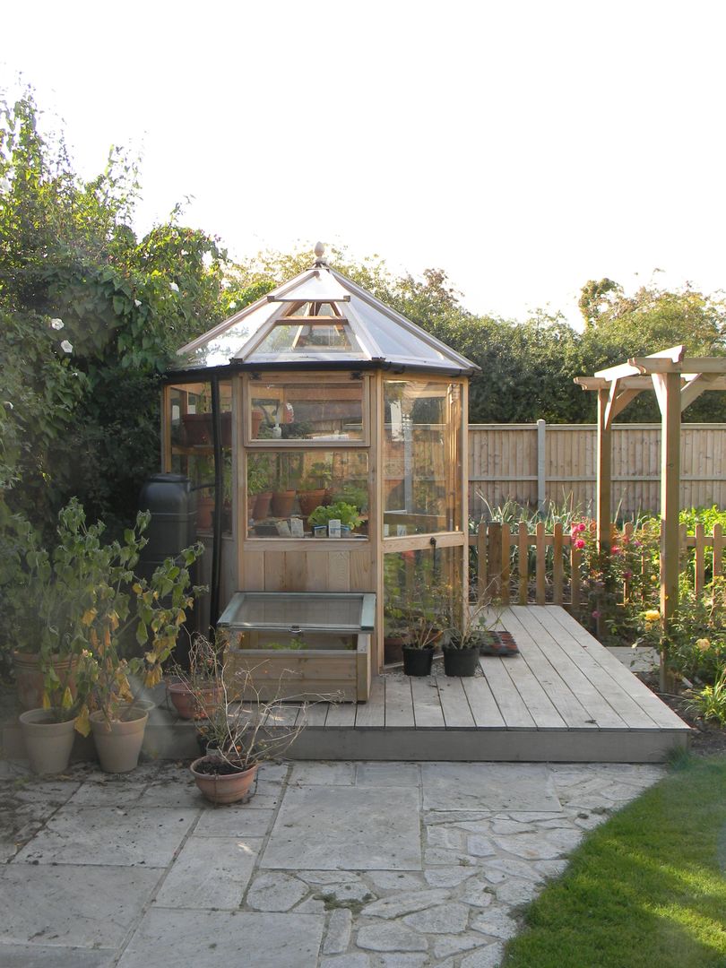 Smaller deck to surround new greenhouse. Westacott Gardens