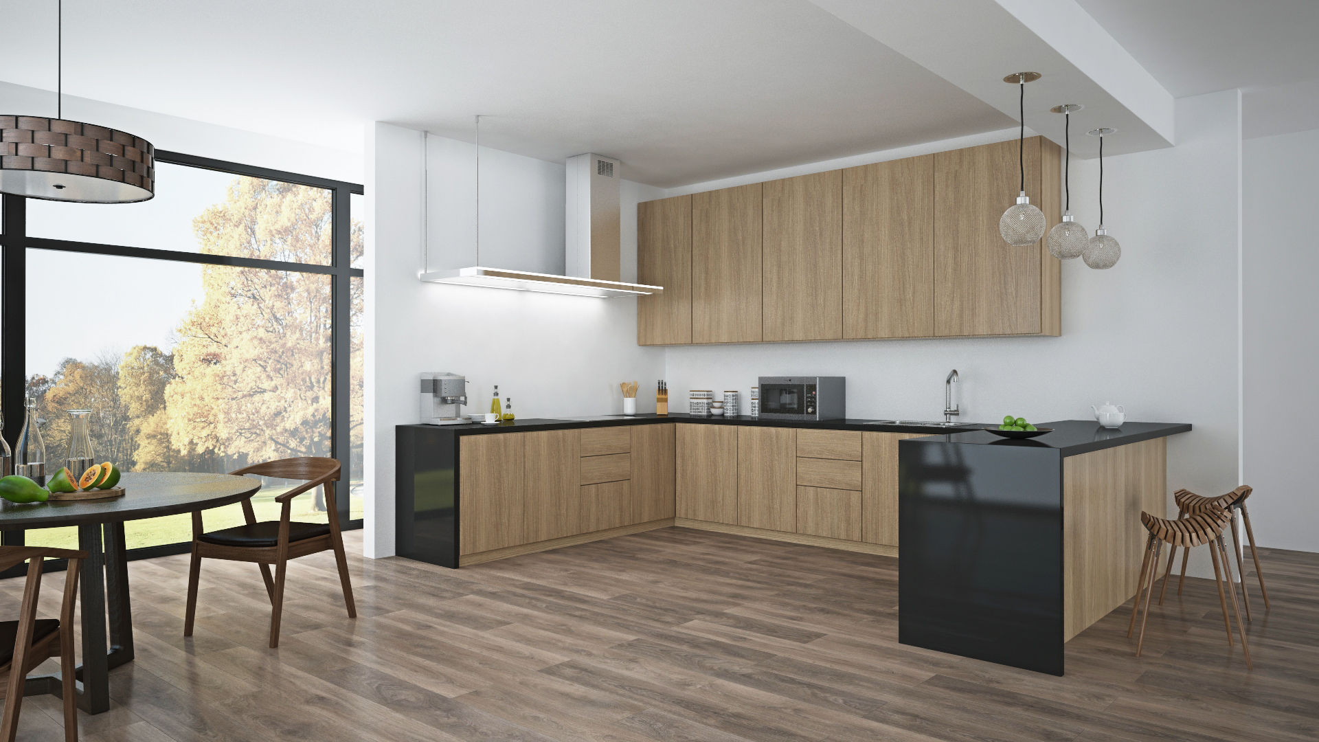 Black American Walnut & Open Plan Living by The Wood Galleries The Wood Galleries Minimalist kitchen