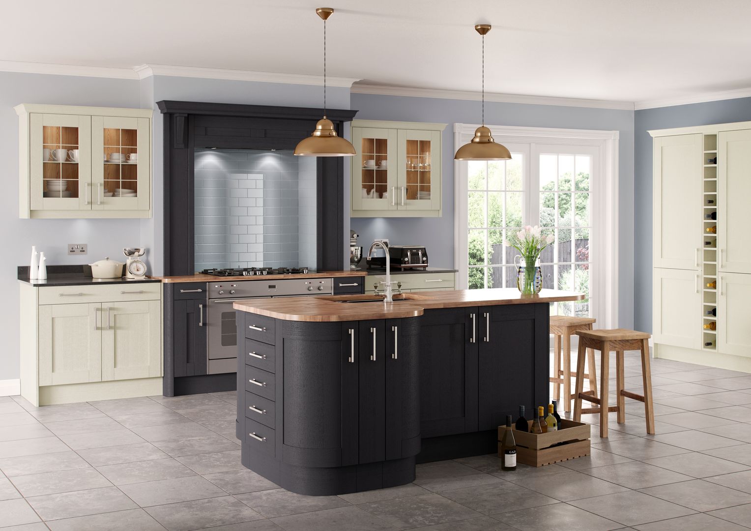 Saltaire Graphite and Ivory Painted Shaker Kitchen Sigma 3 Kitchens Classic style kitchen Cabinets & shelves