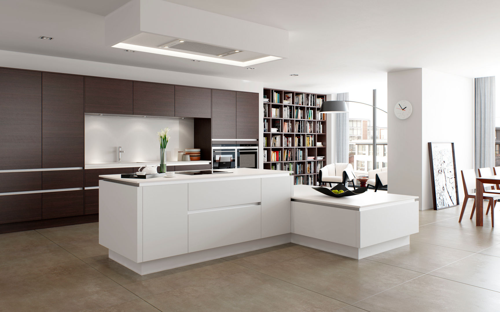 Sierra Truffle Avola with Roxbury Matt White Island Sigma 3 Kitchens Кухня в стиле минимализм Шкафы и полки