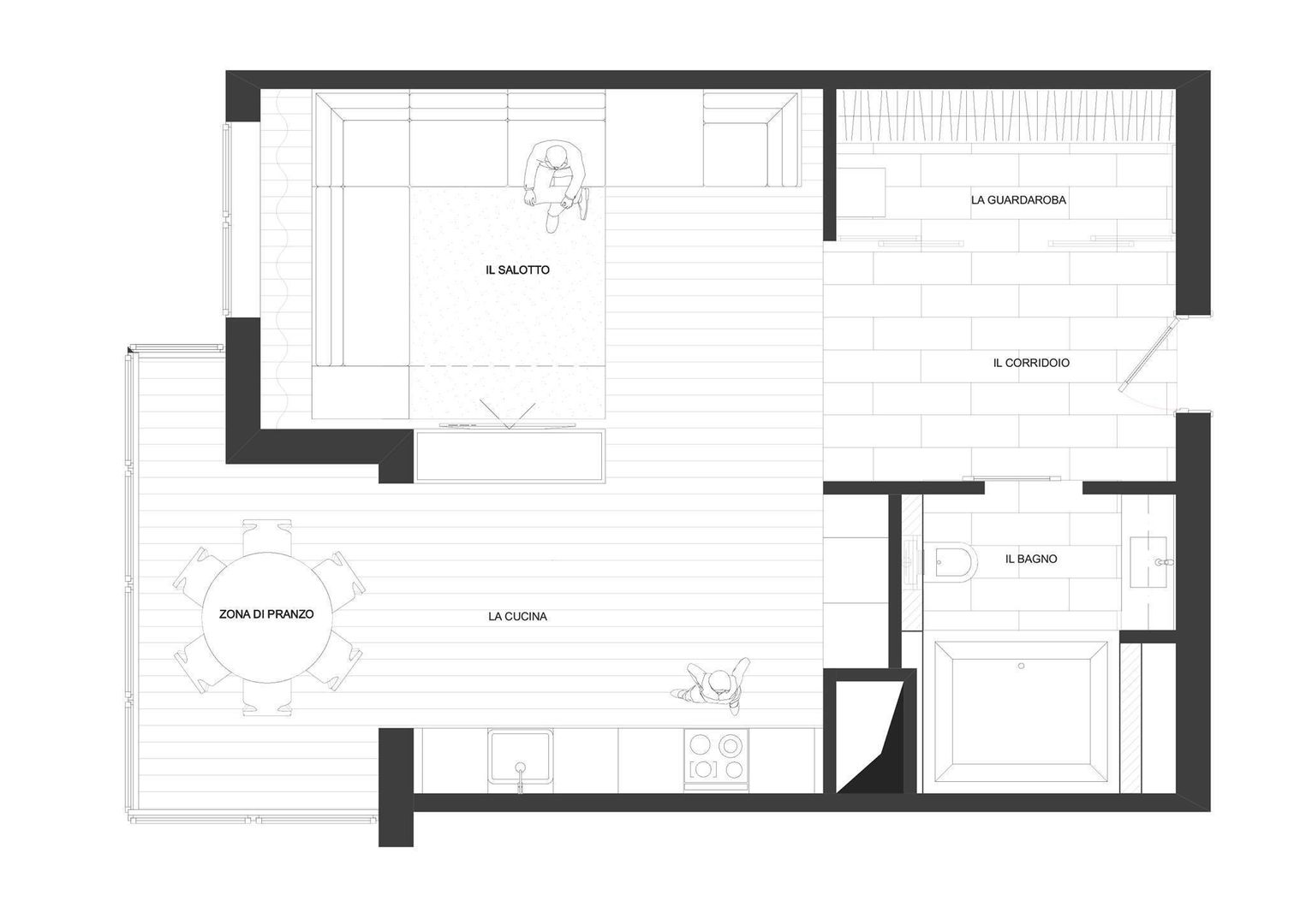 Квартира-студия для холостяка "Серый туман", ECOForma ECOForma Paredes y pisos minimalistas