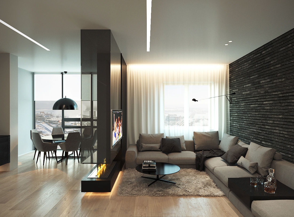 Квартира-студия для холостяка "Серый туман", ECOForma ECOForma Minimalist living room