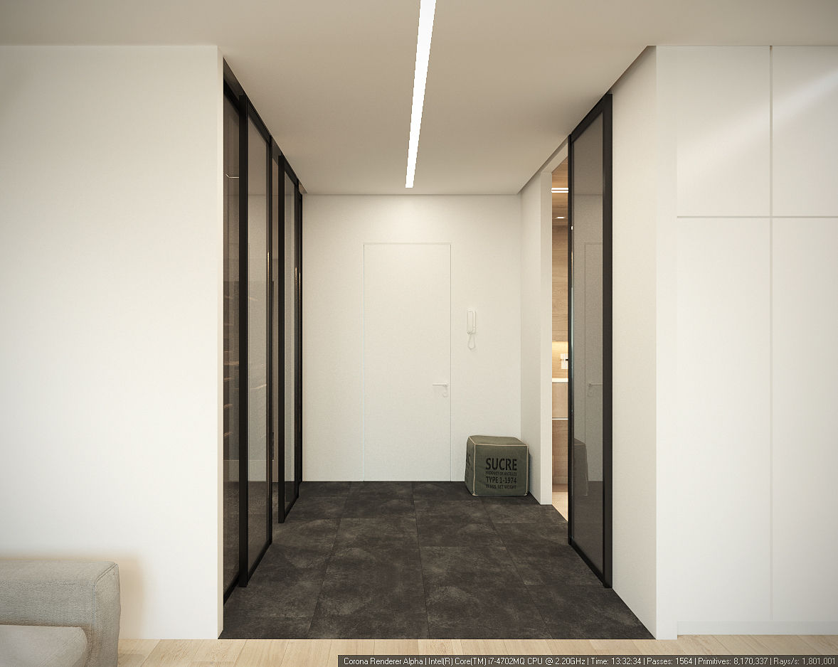 Квартира-студия для холостяка "Серый туман", ECOForma ECOForma Minimalist corridor, hallway & stairs