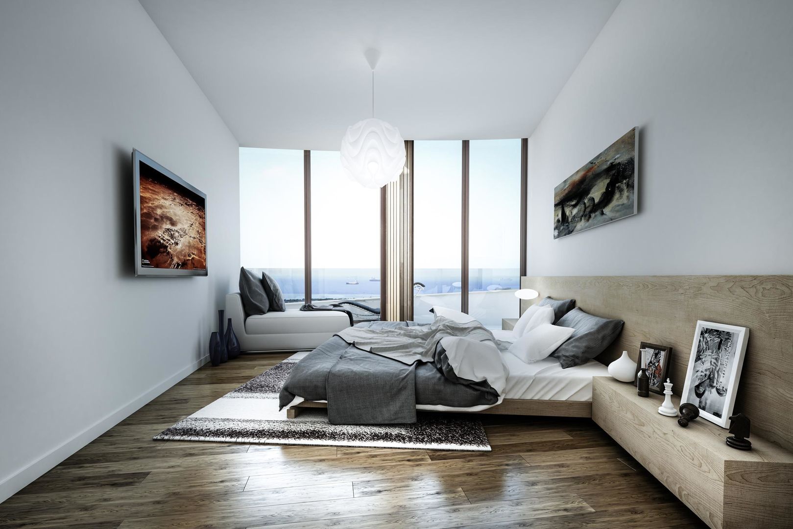 ​3d architectural interior visualisation for Selenium Ataköy project in İstanbul by RedWhite REDWHITE CA Chambre moderne