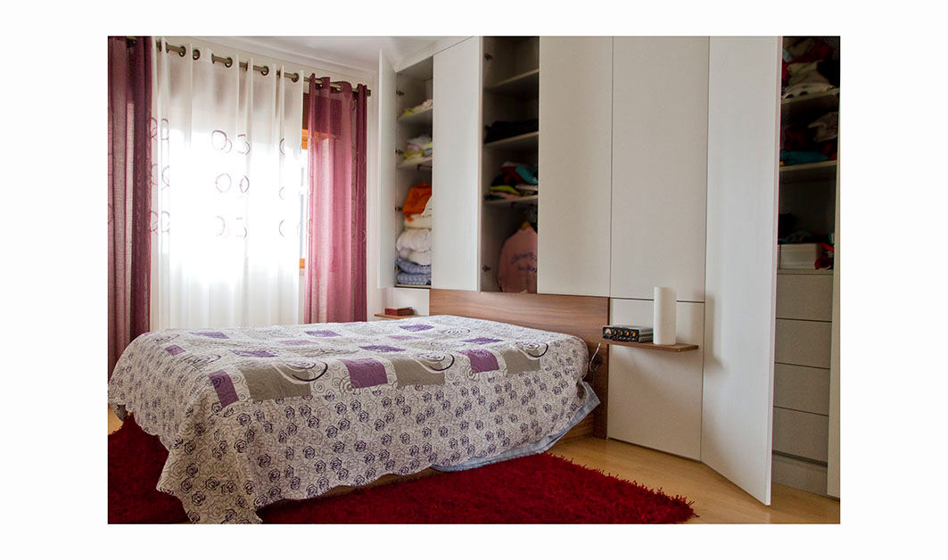 Quarto com arrumação na parede, GenesisDecor GenesisDecor Dormitorios de estilo moderno Armarios y cómodas