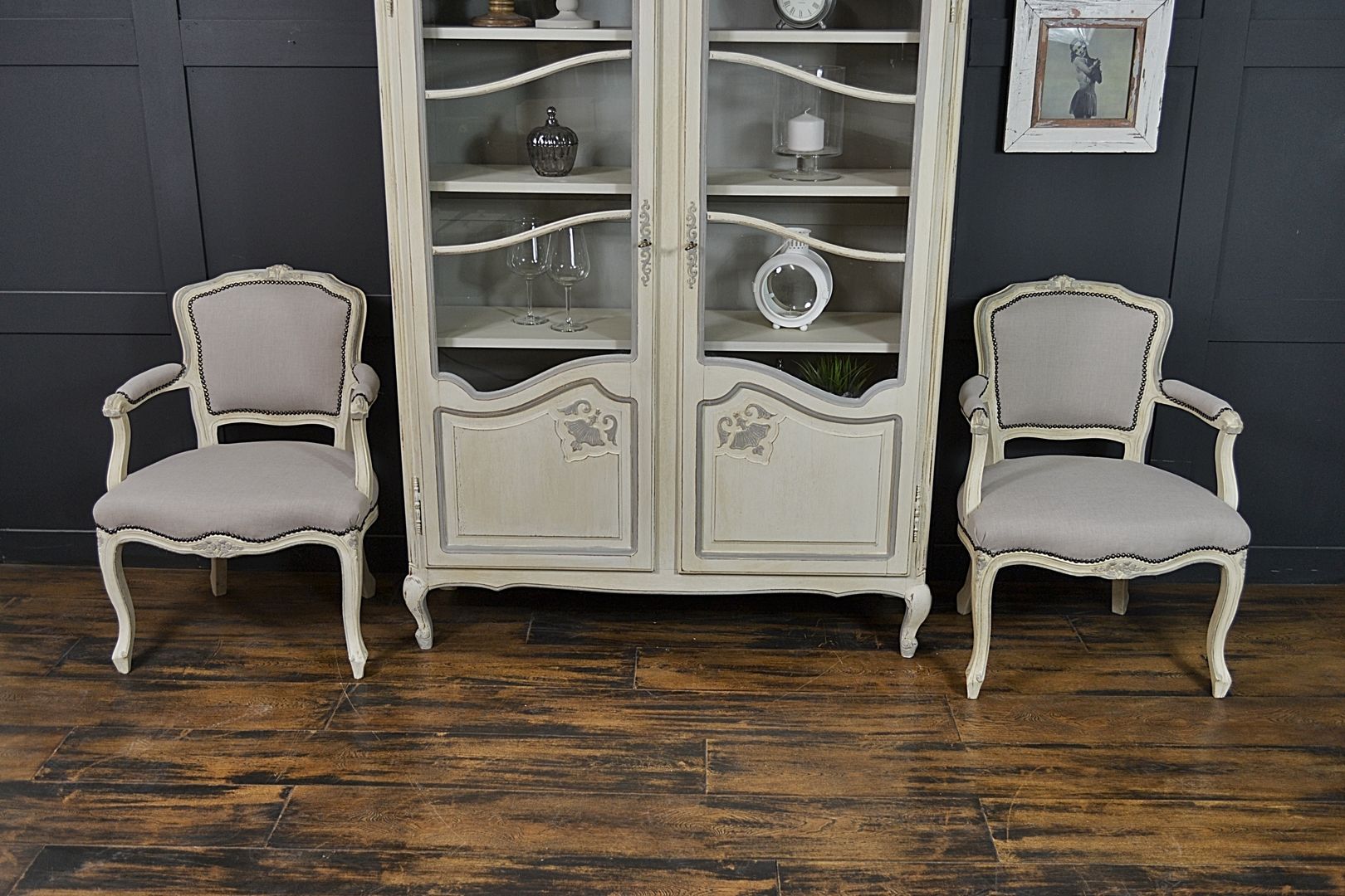 Pair of French Louis Style Chairs in Old White & Paris Grey, The Treasure Trove Shabby Chic & Vintage Furniture The Treasure Trove Shabby Chic & Vintage Furniture Klasik Oturma Odası Kanepe & Koltuklar