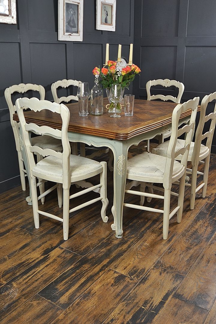 Shabby Chic French Oak Dining Table with 6 Chairs in Rococo, The Treasure Trove Shabby Chic & Vintage Furniture The Treasure Trove Shabby Chic & Vintage Furniture Klasik Yemek Odası Masalar