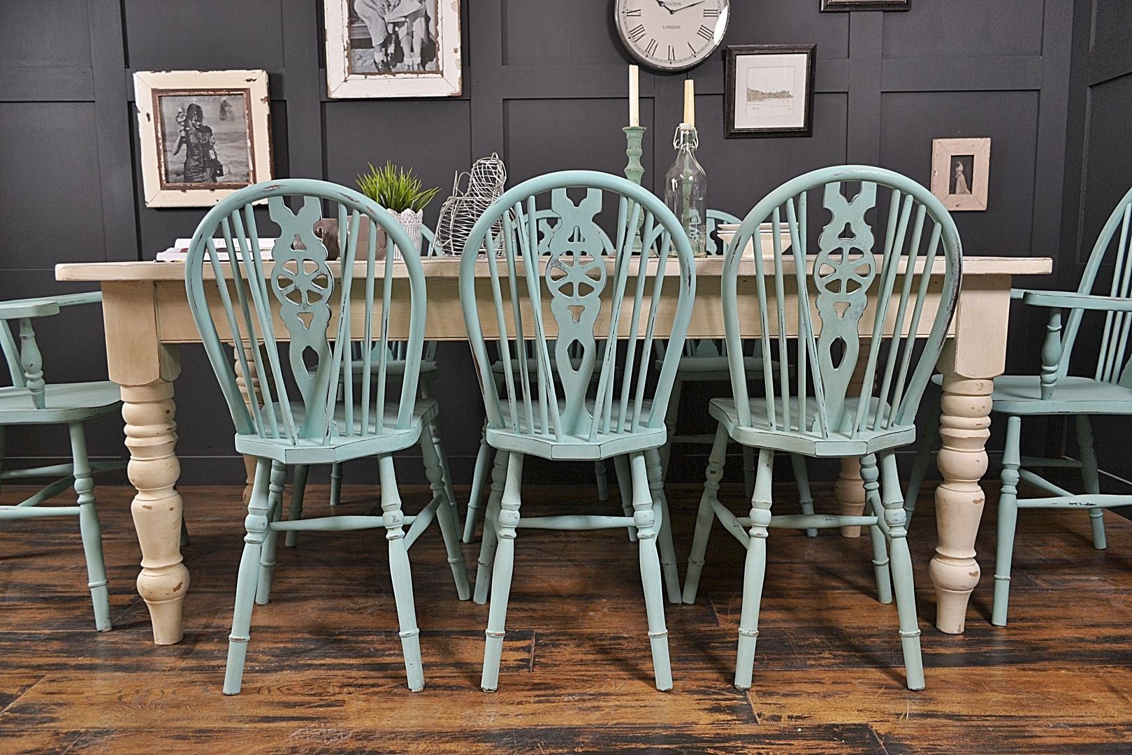 Large Double Drawer, Shabby Chic 8 Seater Farmhouse Dining Set, The Treasure Trove Shabby Chic & Vintage Furniture The Treasure Trove Shabby Chic & Vintage Furniture Country style kitchen Tables & chairs