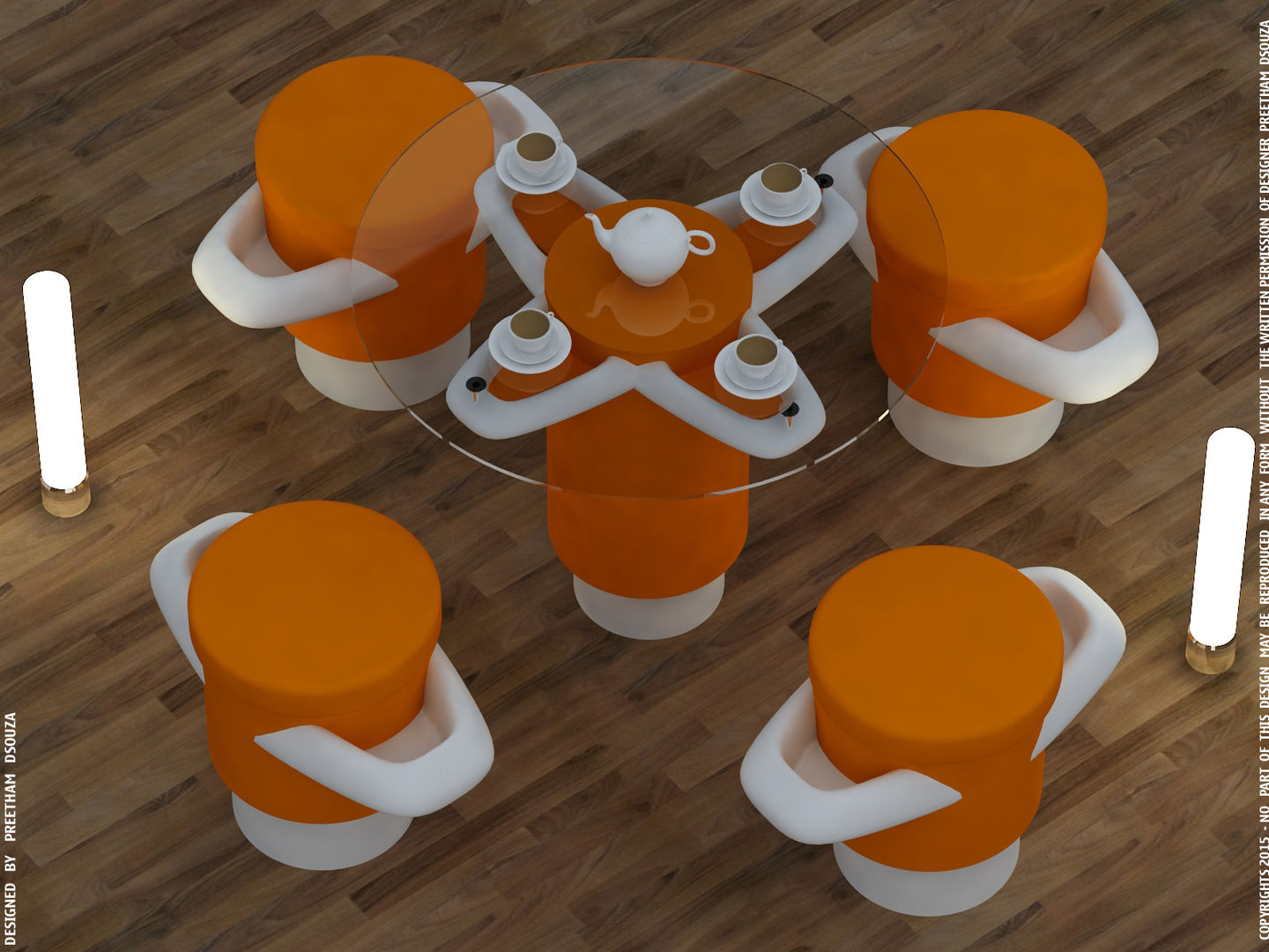 Petals in shades orange - coffee table + stool Preetham Interior Designer Terrace Furniture