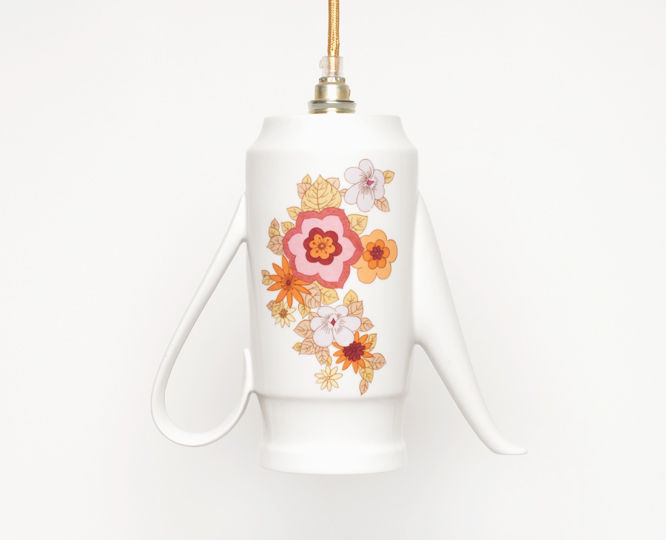 Lieselotte handgefertigte Hängelampe Kaffeekanne mit buntem Blumendekor, Lieselotte Lieselotte Landhaus Küchen Beleuchtung