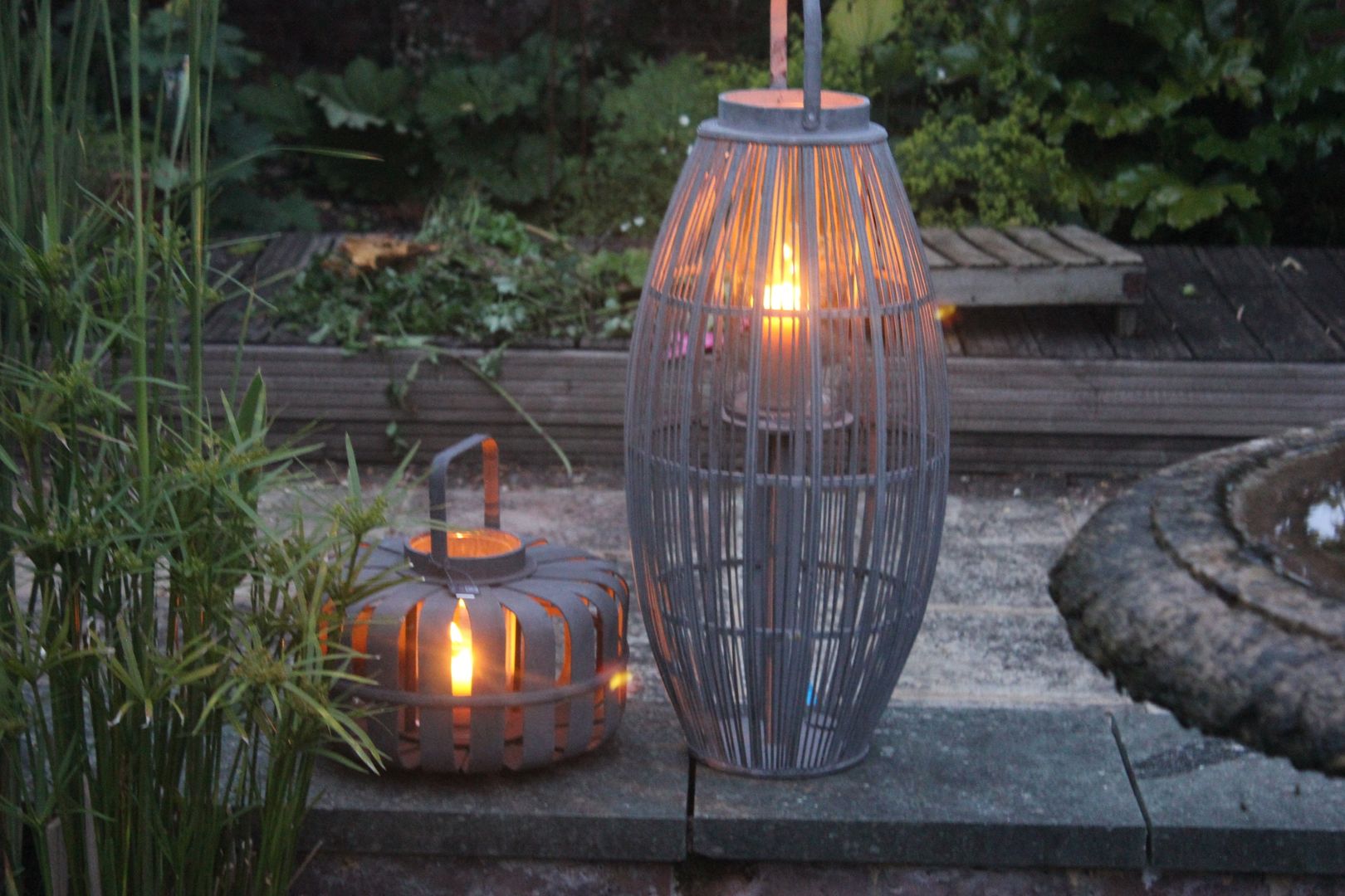 Grey Broste Bamboo Wooden Lantern "Aleta" Greige بلكونة أو شرفة اكسسوارات وديكورات