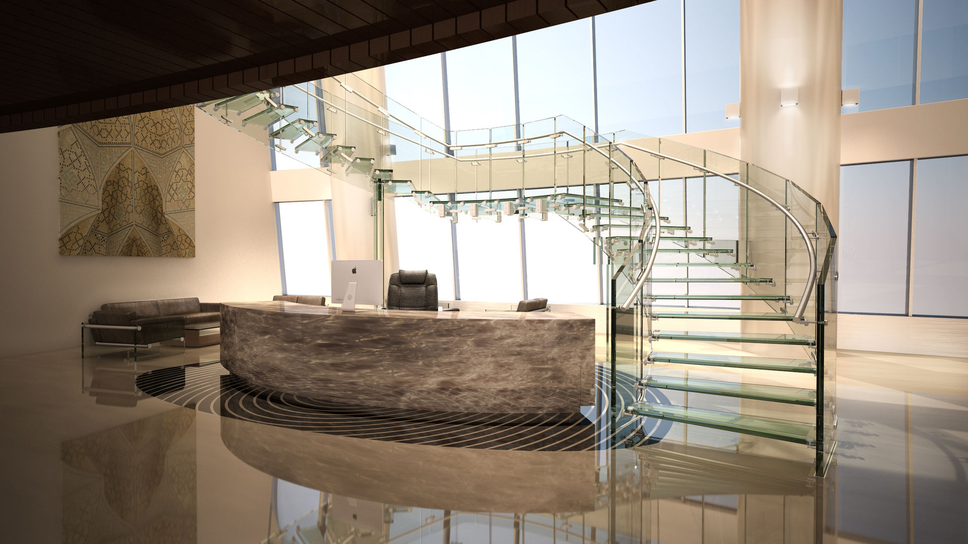 FLY - Große Bogentreppe aus Glas mit Mittelpodest, Siller Treppen/Stairs/Scale Siller Treppen/Stairs/Scale درج زجاج