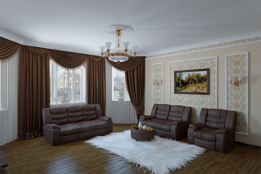 Неоклассика в кухне и гостиной, Москоу Дизайн Москоу Дизайн Classic style living room