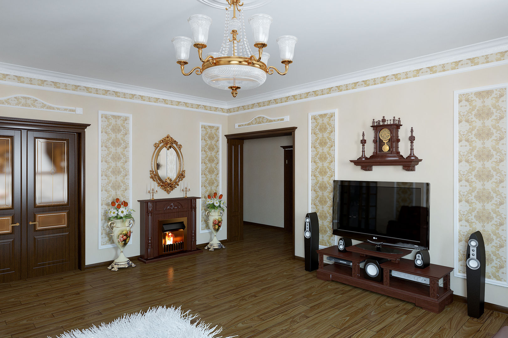 Неоклассика в кухне и гостиной, Москоу Дизайн Москоу Дизайн Classic style living room