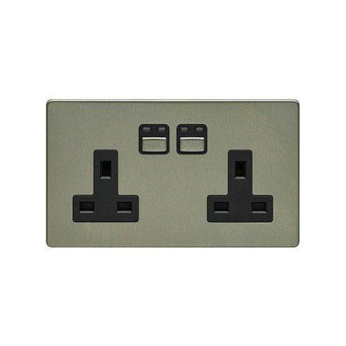 LIGHTWAVERF 2 GANG 13A SOCKET (STAINLESS STEEL) DirectTradeSupplies Nowoczesny pokój multimedialny Sprzęty RTV