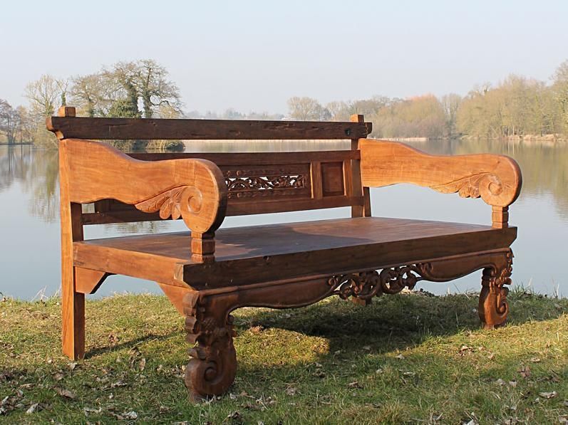 Bali Chunky Carved Bench Garden Furniture Centre Rustic style garden Furniture