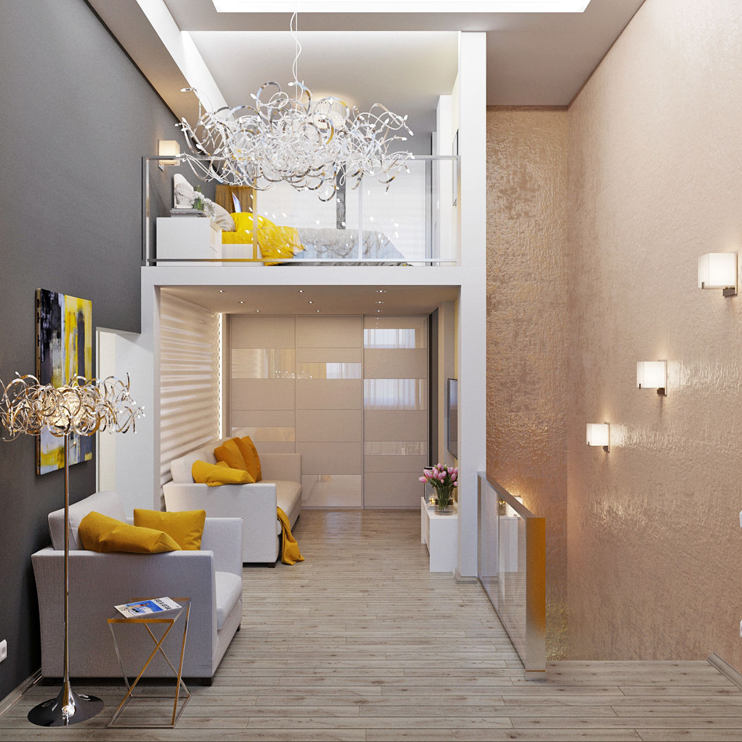 Двухуровневая квартира в морском стиле, Студия дизайна ROMANIUK DESIGN Студия дизайна ROMANIUK DESIGN Salas de estar minimalistas