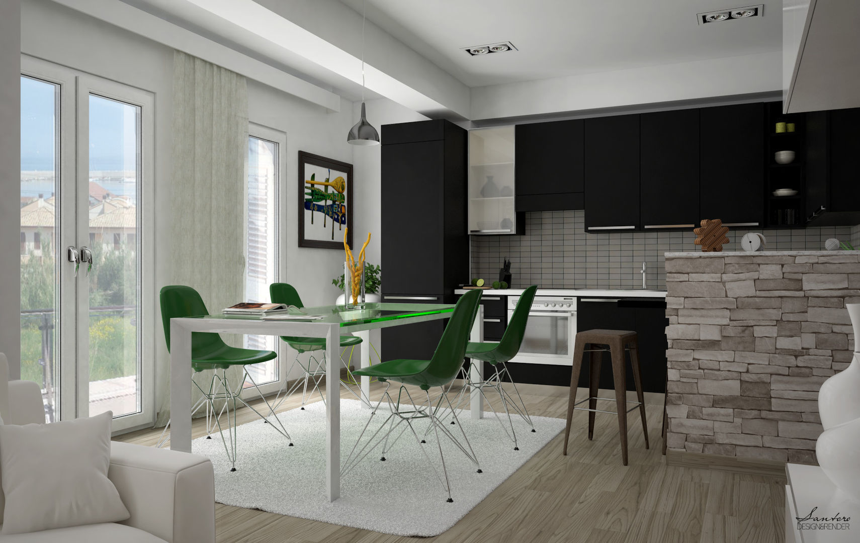 Design & Render livingroom – arredamento S.Agata Militello (ME) , Santoro Design Render Santoro Design Render 現代廚房設計點子、靈感&圖片
