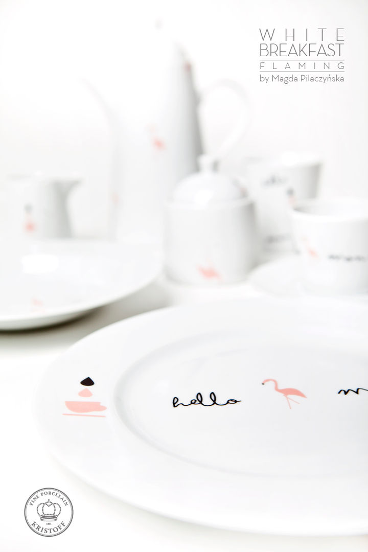 Kolekcja White Breakfast_projektantka_Magda Pilaczyńska Porcelana Kristoff Minimalistyczna jadalnia Akcesoria i dekoracje