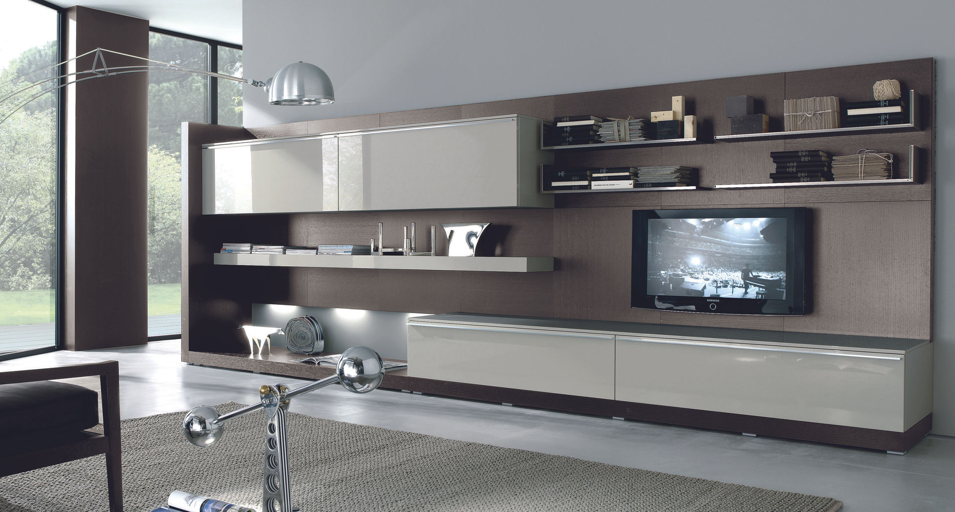 Wall hung TV unit and bookcase. Also with hidden storage. Lamco Design LTD Moderne woonkamers TV- & mediameubels