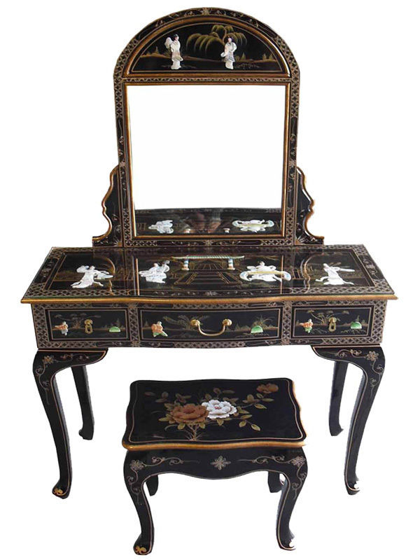 Chinese Black Lacquer Mother of Pearl Furniture ~ Ornately Decorated with Ladies & Gold Leaf , Asia Dragon Furniture from London Asia Dragon Furniture from London Habitaciones de estilo asiático Tocadores