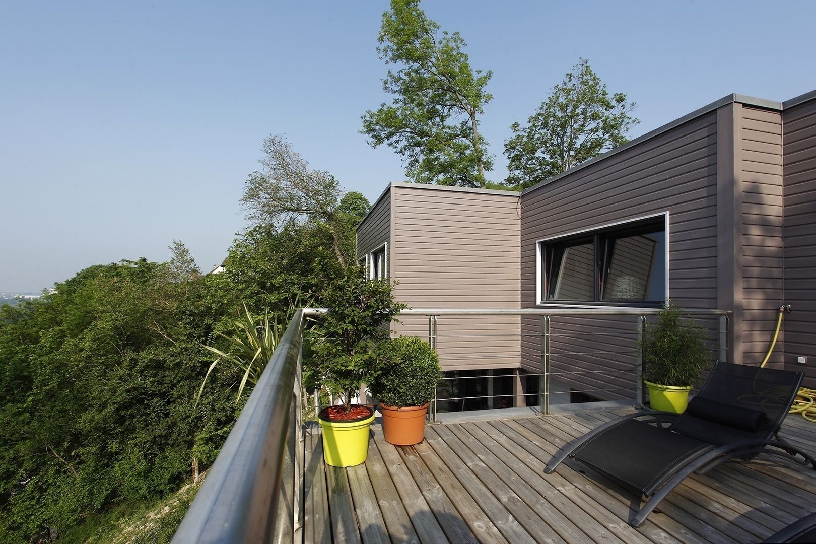 Réalisation d'une maison à ossature Bois, Inside Home Concept Inside Home Concept Modern balcony, veranda & terrace